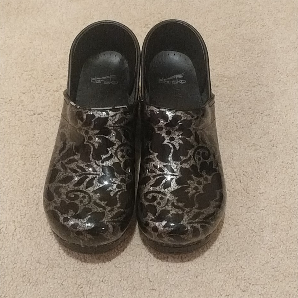Dansko Black And Silver Floral Work Medical Profe… - image 2